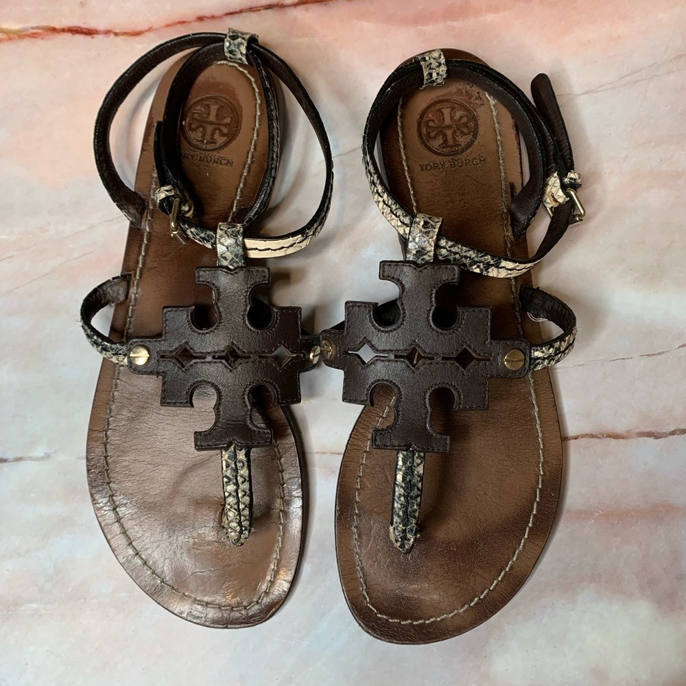 Tory Burch Chandler Snakeskin Strappy Sandals 7
